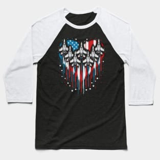 Fighter Jet Airplane American Flag USA Heart 4th Of July Baseball T-Shirt